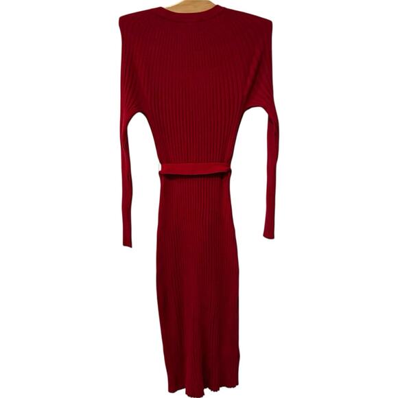 Ann Taylor | Dress Long Sleeve Ribbed Red Midi Length- Size Small - Picture 9 of 9